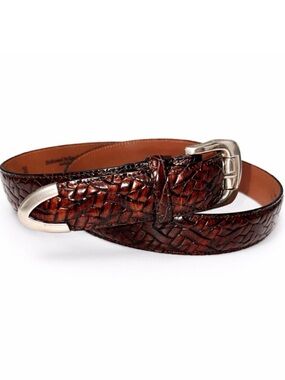 Torino Mens Embossed Italian Kipskin Brown Belt Size 38